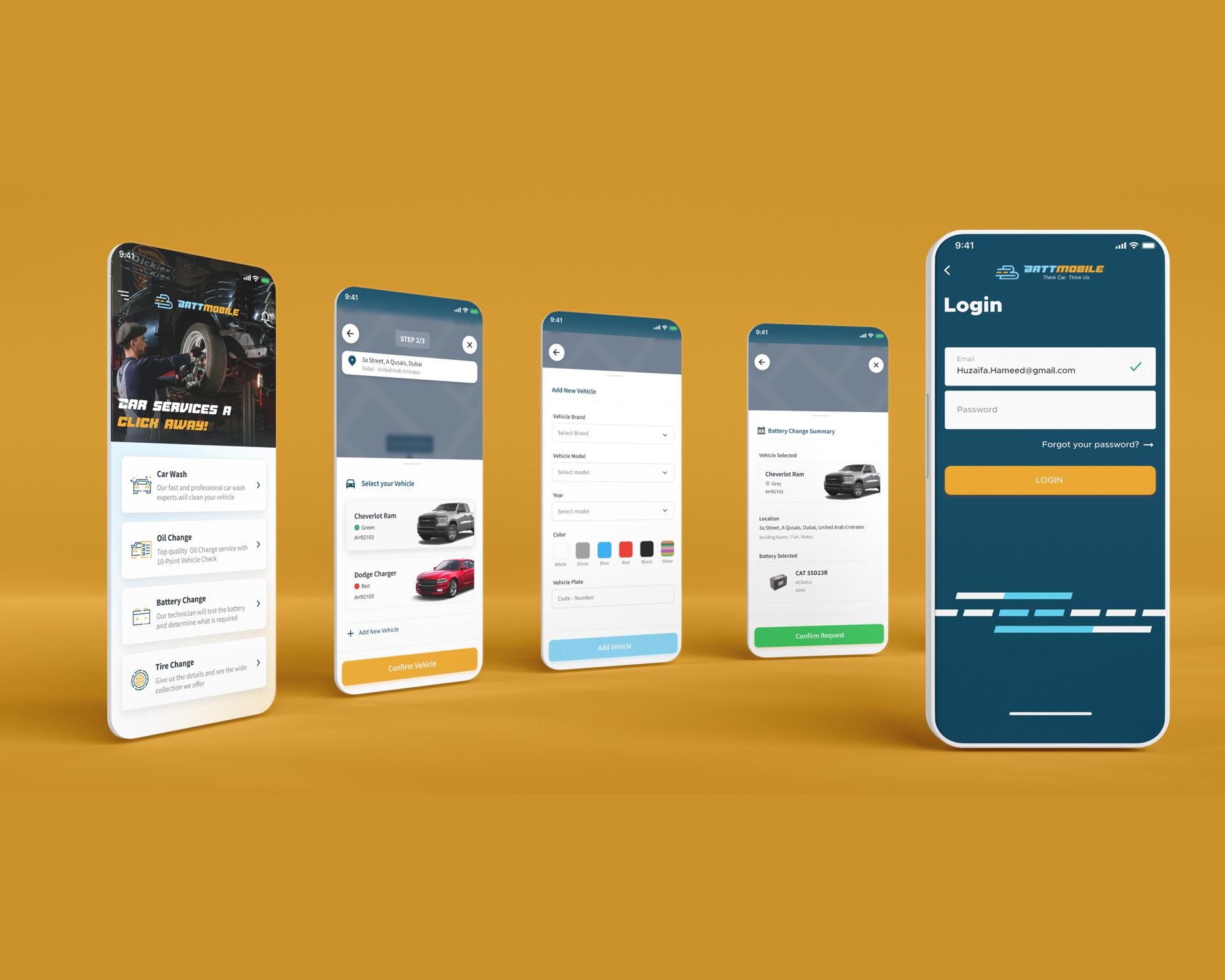 Battmobile app screens